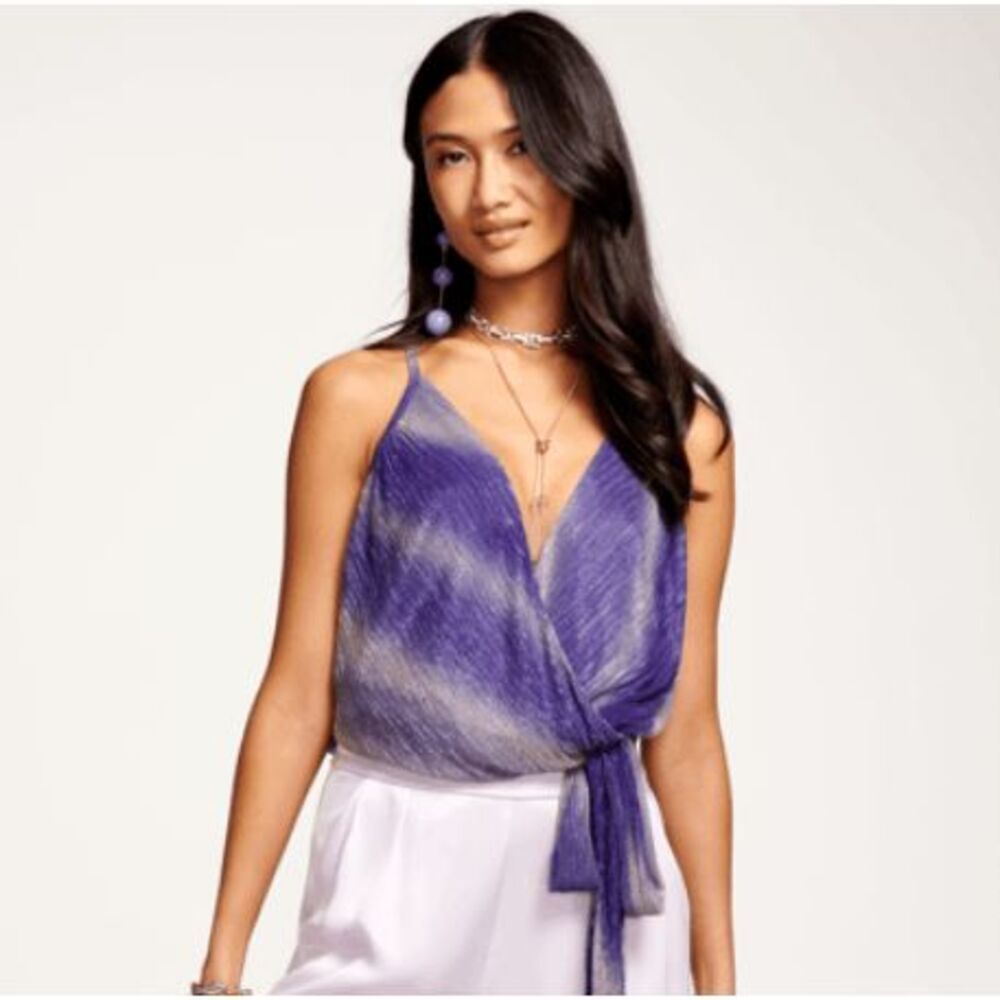 RAMY BROOK Eli Wrap Top In Pale Lavender and Metallic Attached Wrap Belt Small
